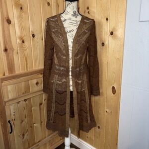 Vocal USA Brown Lace Duster Cardigan Medium Studded Boho Western Festival Suede